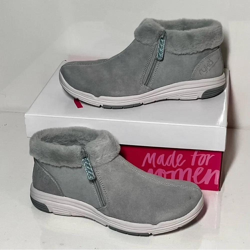 Ryka Water-Repellent Suede Faux Fur Anchorage Mid Ankle Boots